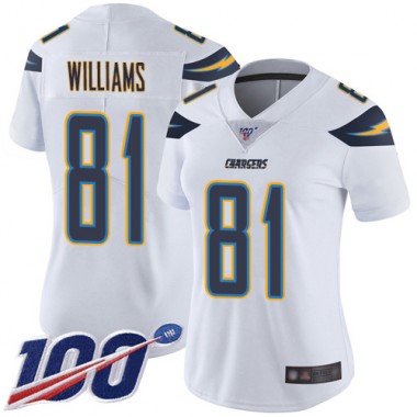 Los Angeles Chargers NFL Football Mike Williams White Jersey Women Limited #81 Road 100th Season Vapor Untouchable->los angeles chargers->NFL Jersey